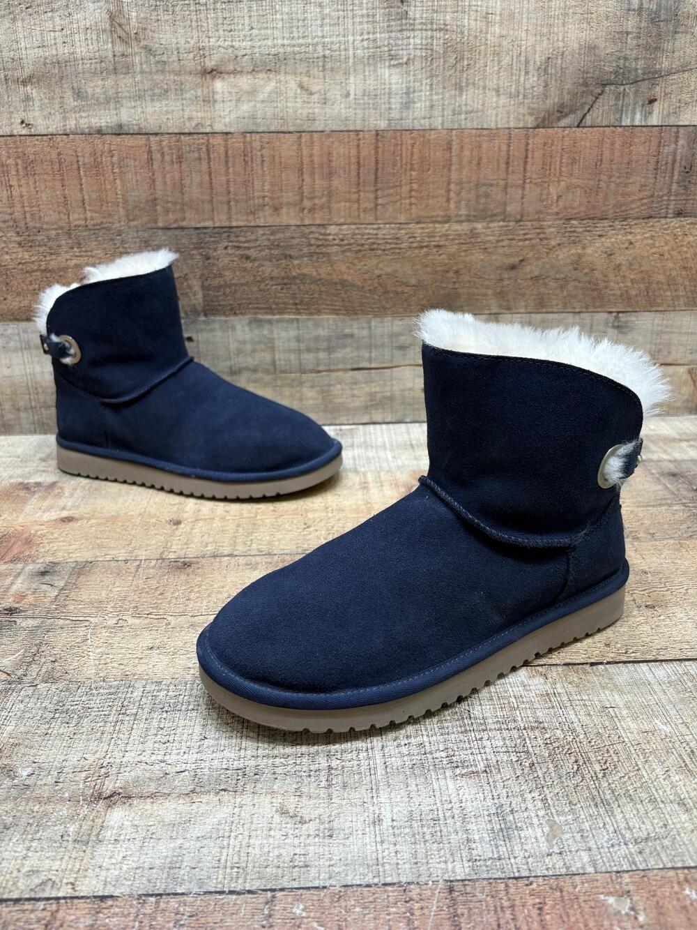 Koolaburra By UGG Boots Womens Size 7 38 Blue Suede Ankle Faux Fur 1105809